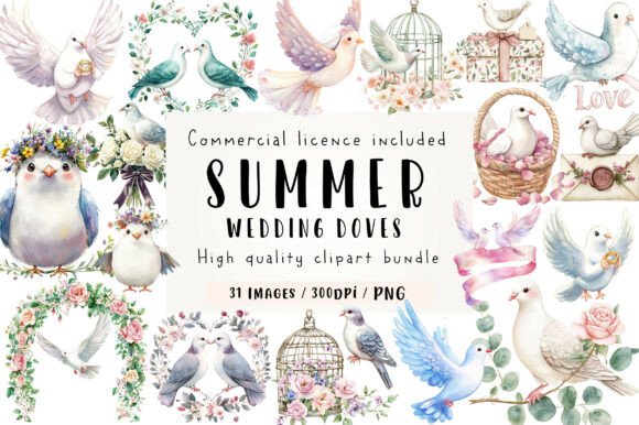 Download Summer Wedding Doves Clipart - Summer wedding Collection