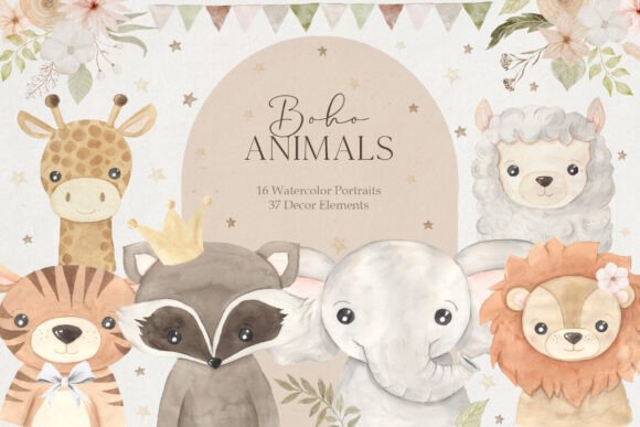 Download Boho Animal Portraits Watercolor Clipart - Premium Resources