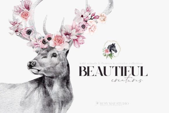 Download Watercolor Animal Portraits and Flowers - Portraits Collection
