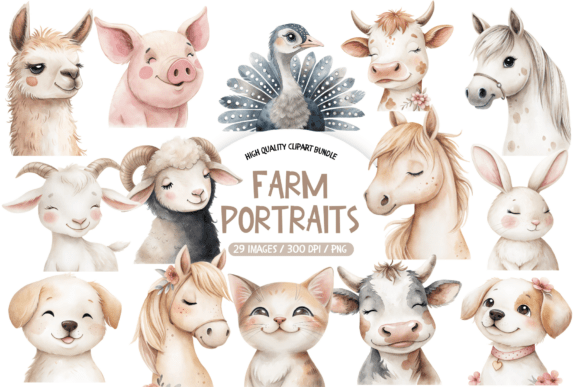 Download Farm Animal Portraits Clipart - Portraits Collection